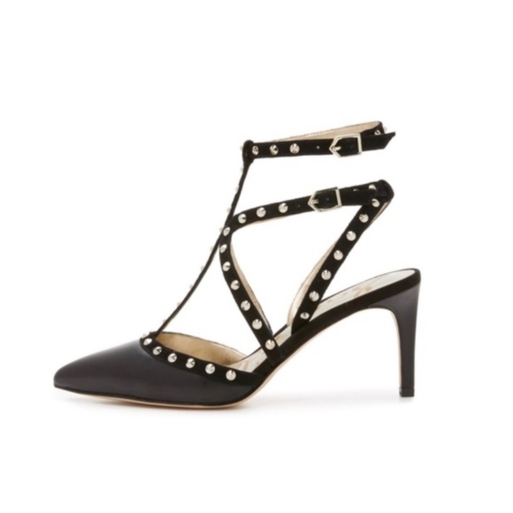 Sam Edelman black leather riveted pumps